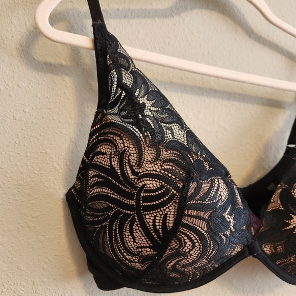 Adore Me Lily Push Up Bra in Black, Size 36D  Black Lace Overlay - Picture 2 of 9